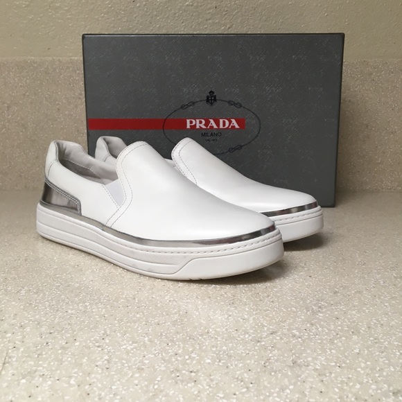 Prada Shoes - Prada Slip On Sneaker White/Silver size 37 / 7