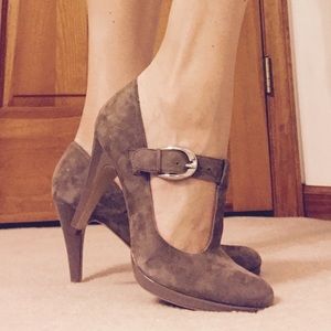 Franco Sarto Suede T Strap Mary Jane Heels