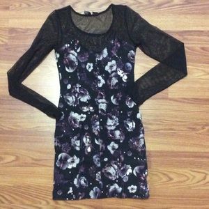 Floral mini dress with mesh detailing