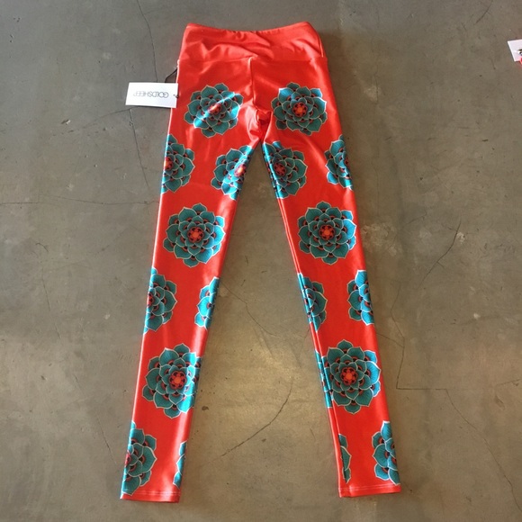 NWT goldsheep leggings orange/teal flower print - Picture 3 of 3