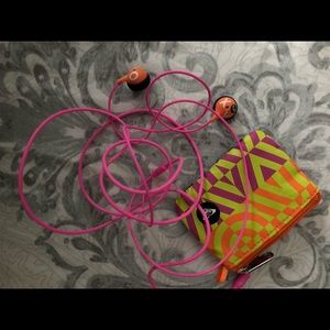 Roxy earbuds with travel case pink orange green
