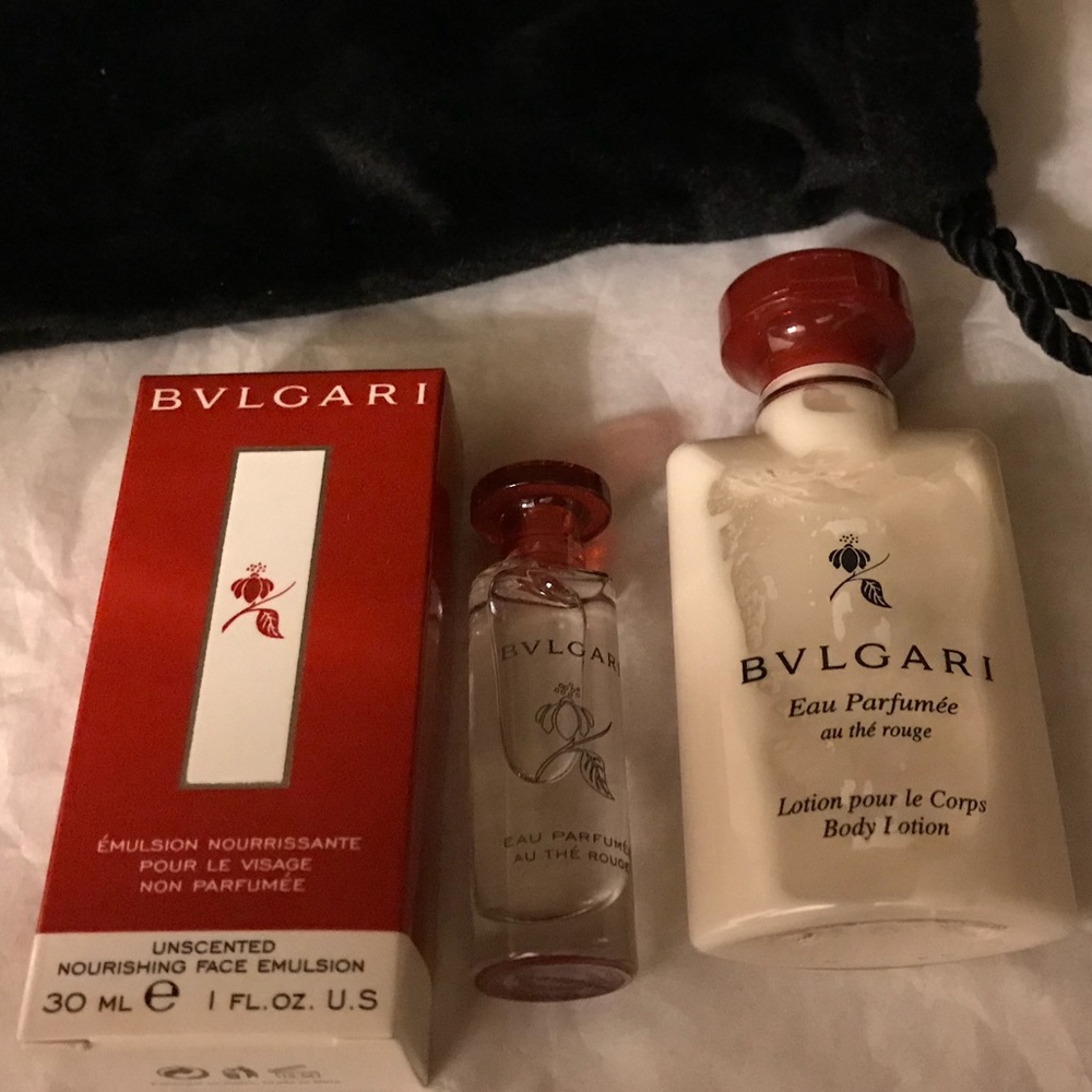 Bvlgari face emulsion, perfume and body lotion