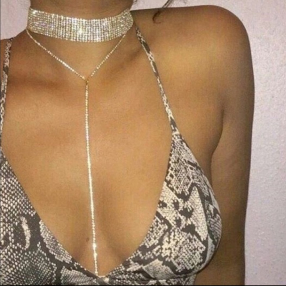 NWT Long Vintage Crystal Choker Statement Necklace