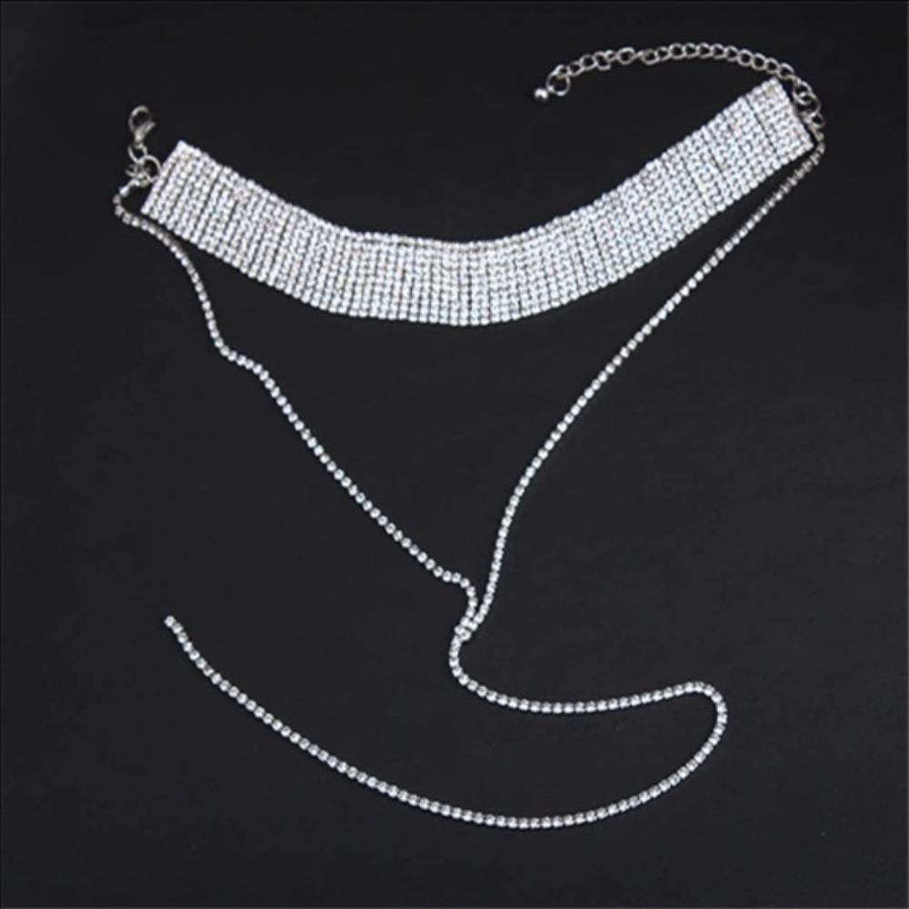 NWT Long Vintage Crystal Choker Statement Necklace - Picture 6 of 8