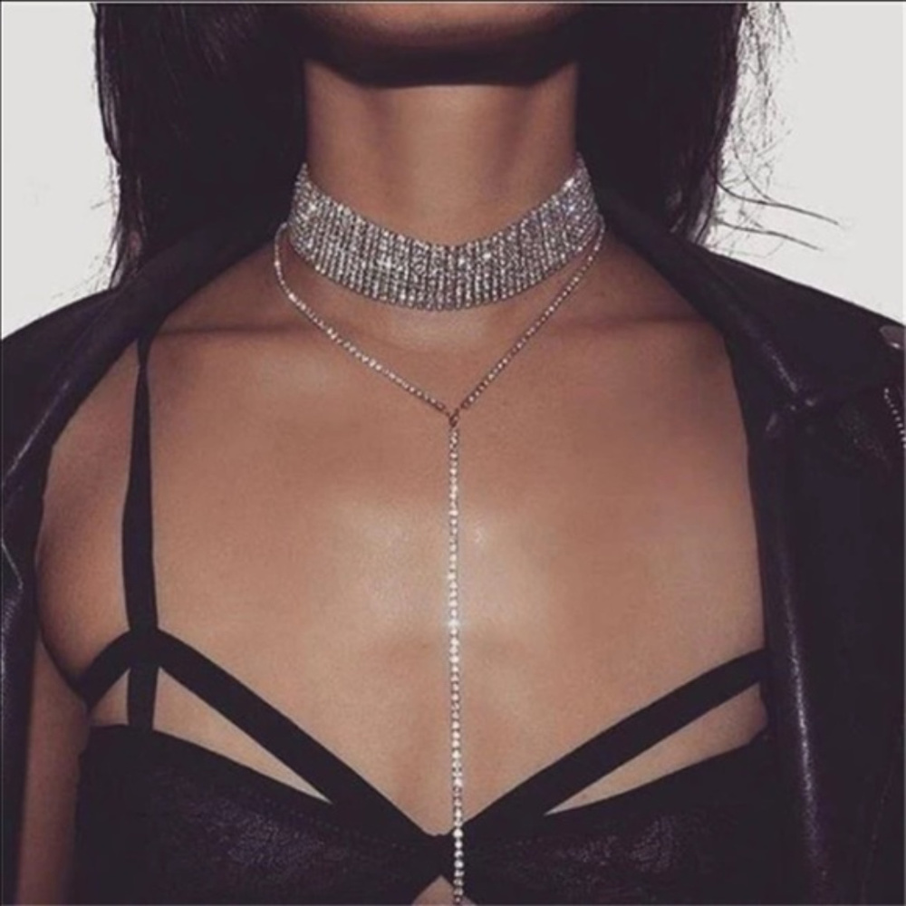 NWT Long Vintage Crystal Choker Statement Necklace - Picture 2 of 8