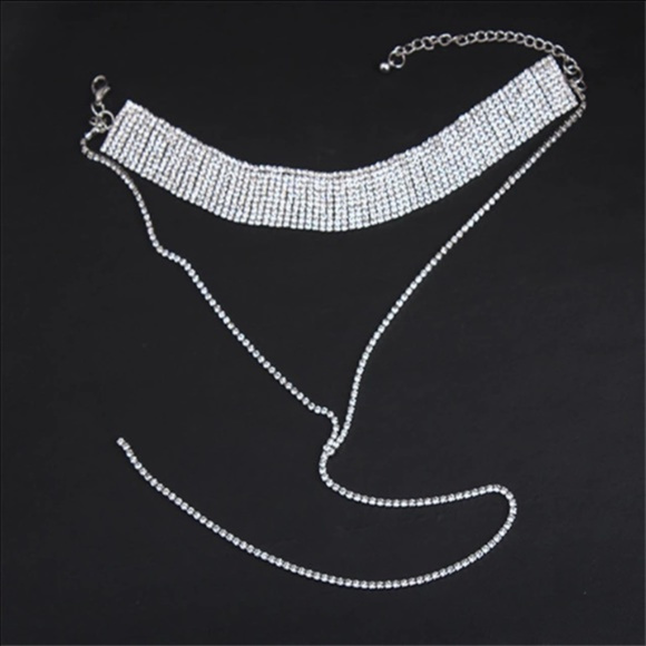 NWT Long Vintage Crystal Choker Statement Necklace - Picture 6 of 8