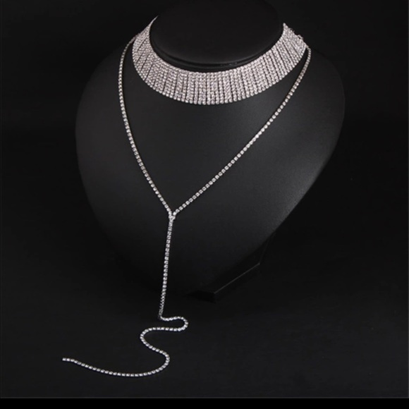 NWT Long Vintage Crystal Choker Statement Necklace - Picture 3 of 8