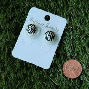 Monogram half Pearl earrings