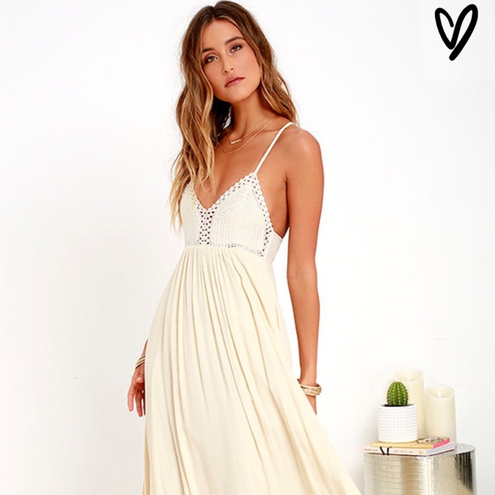 Lulus ivory maxi dress with crochet top.