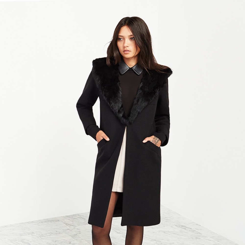 Reformation Raven Coat Real Fur Collar