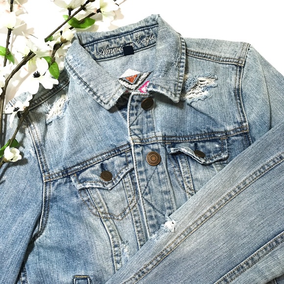 American Eagle Outfitters Jackets & Blazers - •American Eagle• Aztec Embroidered Jean Jacket