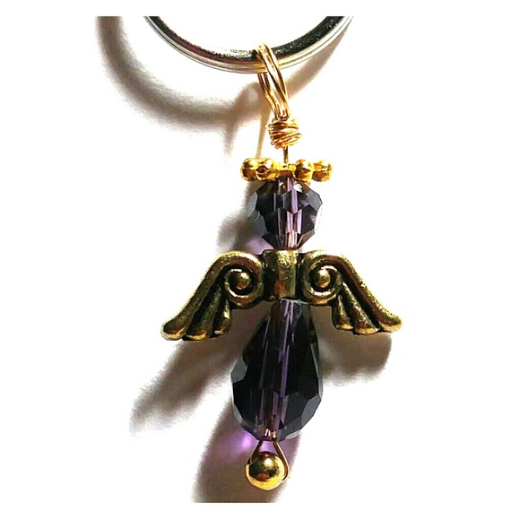 #0109 Deep Purple Swarovski Angel Key Ring - Picture 1 of 2