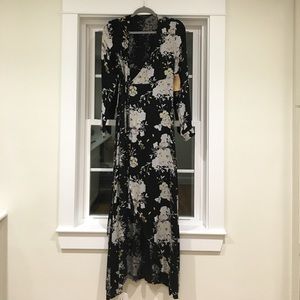 Botanical Black Wrap Dress NWT