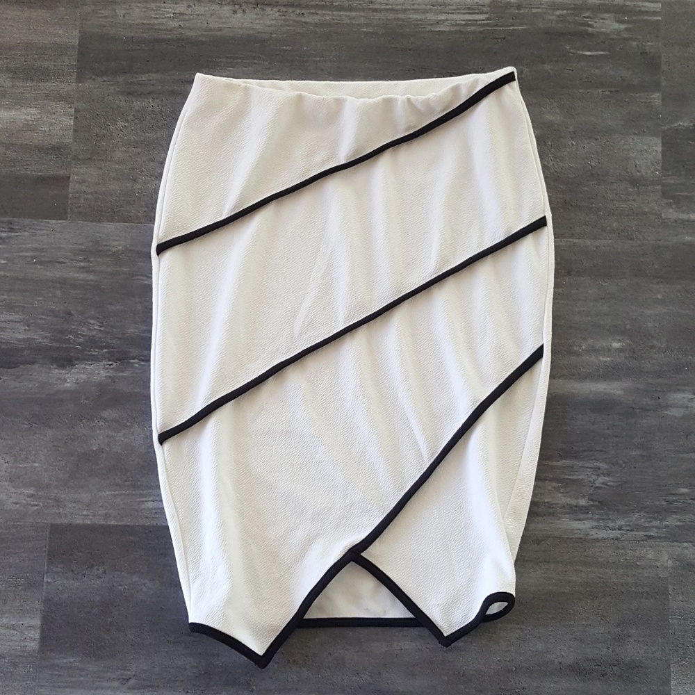 White Black Trim Asymmetrical Midi - Picture 1 of 3