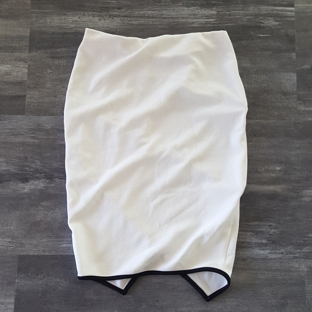 White Black Trim Asymmetrical Midi - Picture 2 of 3