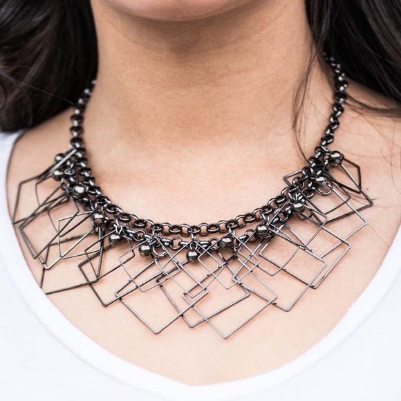 Gunmetal Geometric Statement Necklace + Earrings - Picture 1 of 1