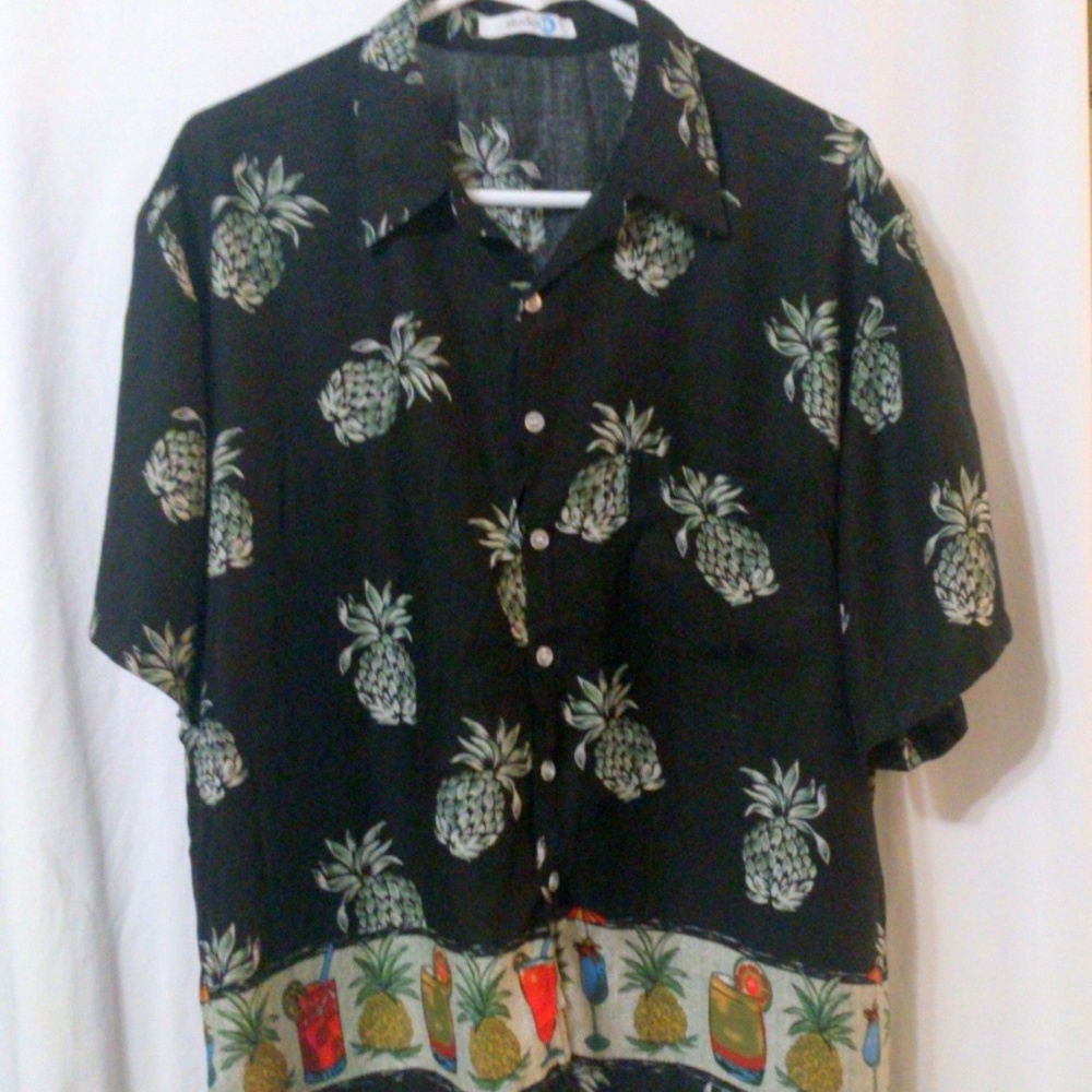 Studio 35 Black Pineapple Cocktail Print Shirt *
