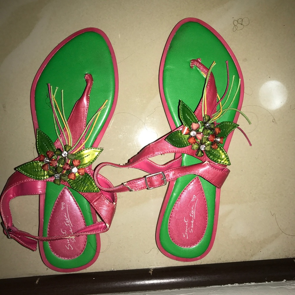Pink and Green Sandals