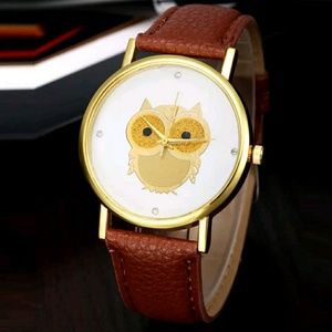 New women watch owl quartz analog leather