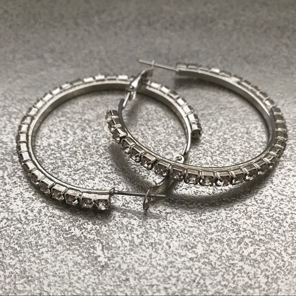 Silver Rhinestone Hoop Earrings - Picture 1 of 4
