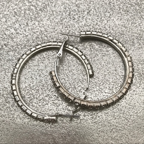Silver Rhinestone Hoop Earrings - Picture 2 of 4