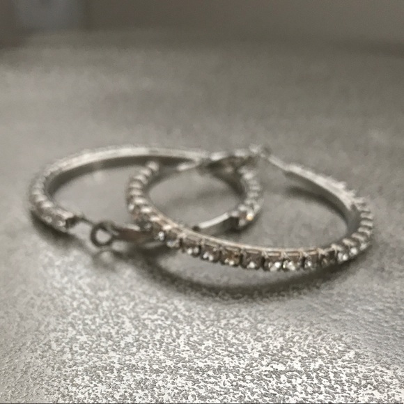 Silver Rhinestone Hoop Earrings - Picture 3 of 4