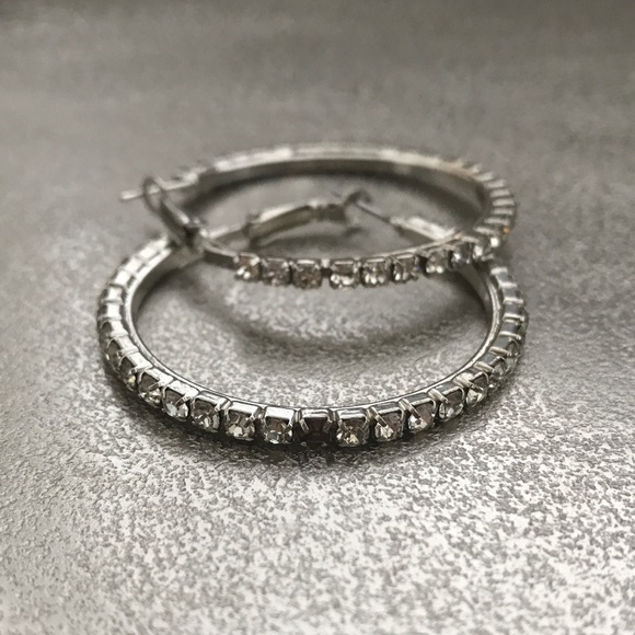 Silver Rhinestone Hoop Earrings - Picture 4 of 4