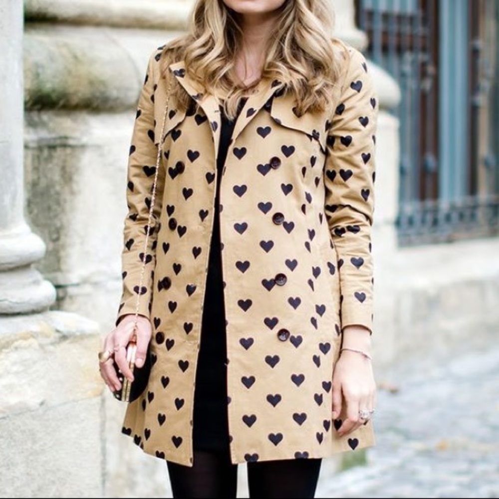 Cream colored heart print pea coat