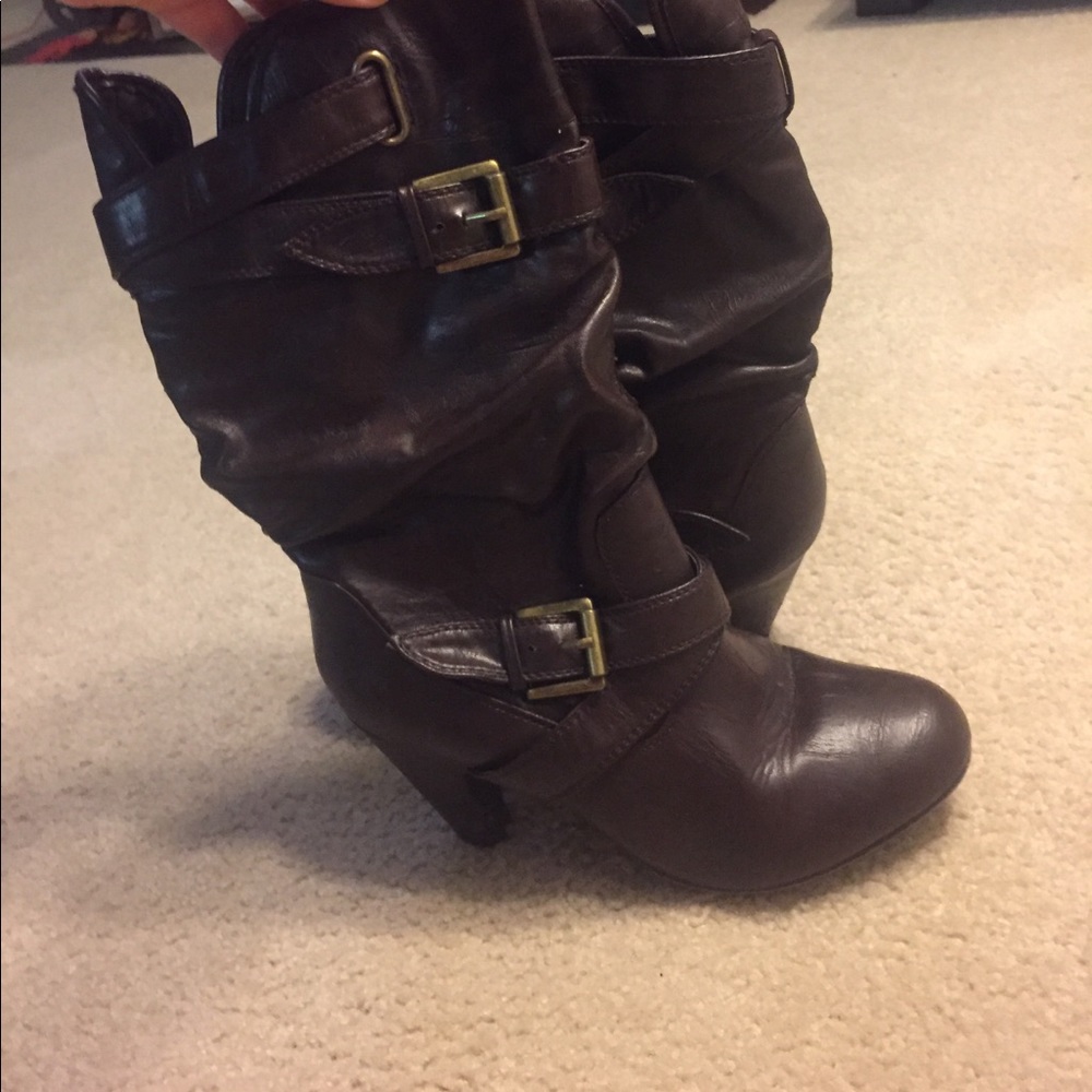Cute brown leather heeled boots