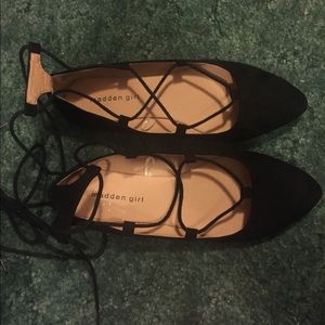 Black Madden Girl lace up flats