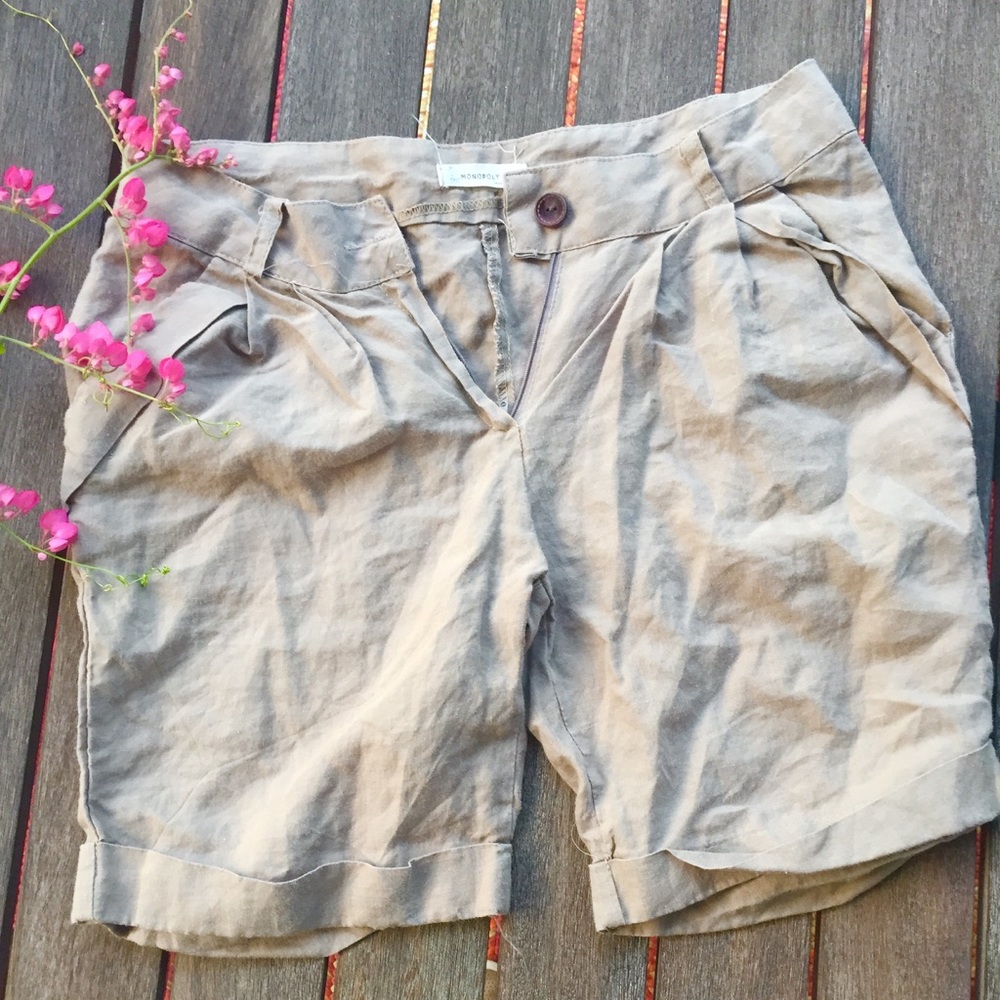 Tan Linen-Feeling Shorts
