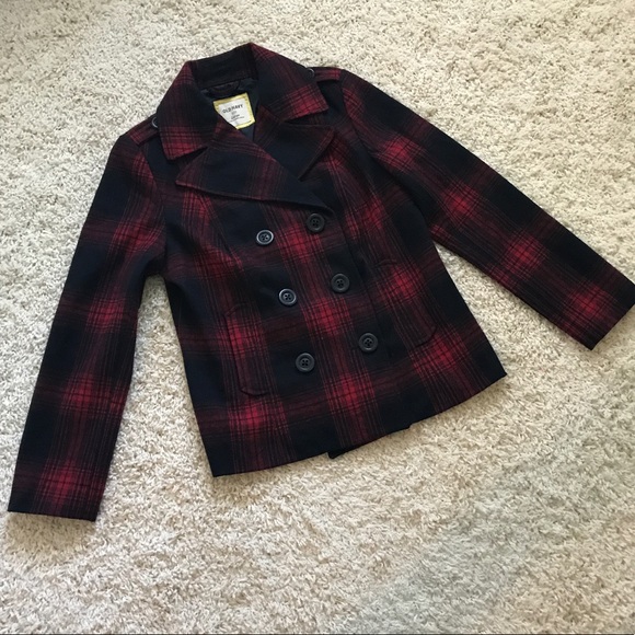 Old Navy Jackets & Blazers - Old Navy red plaid Pea Coat
