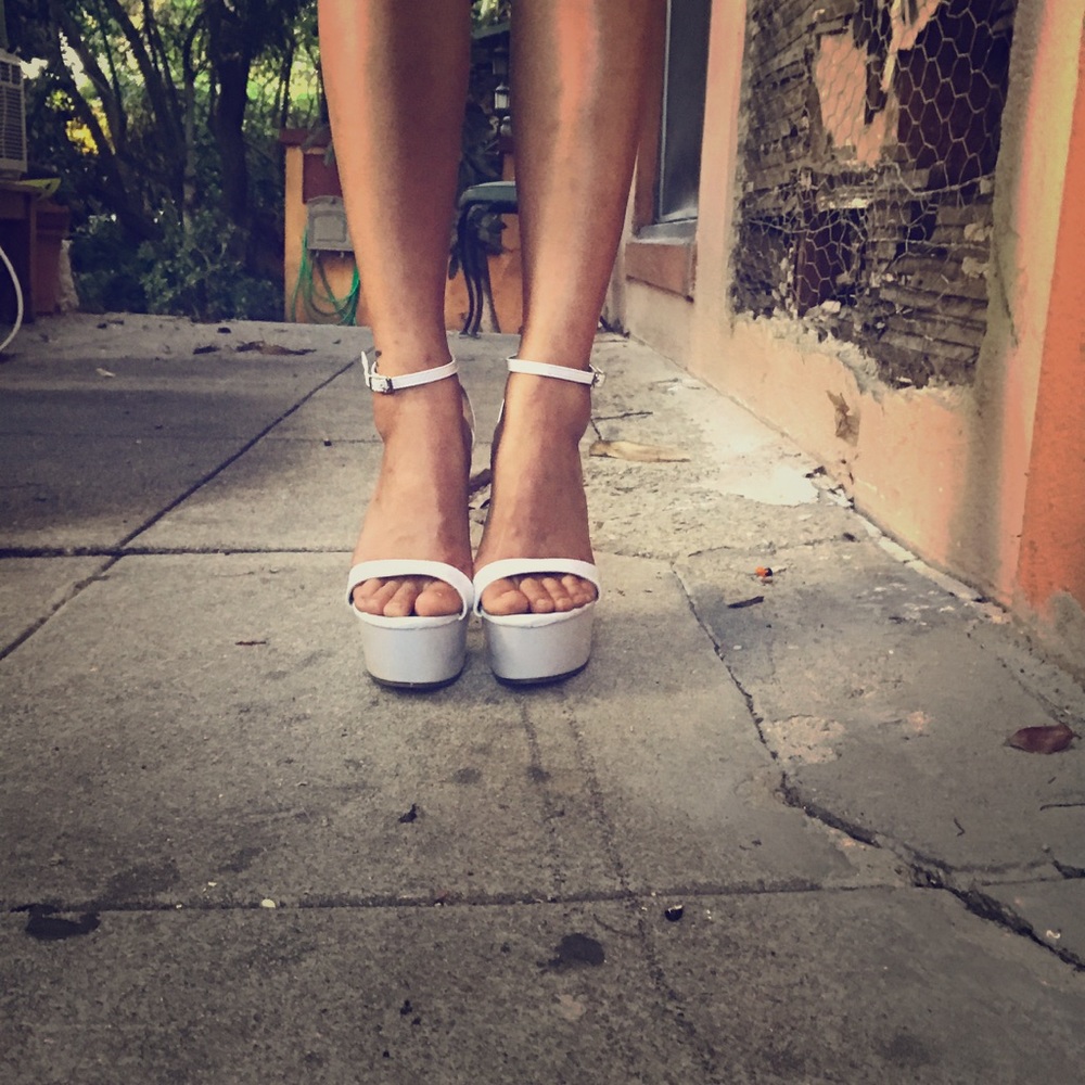 Any three for 20 White patent platform high heels