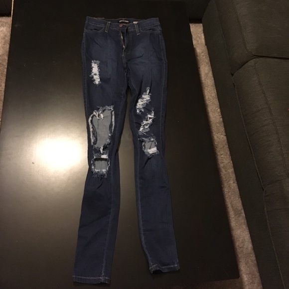 dark blue jeans fashion nova