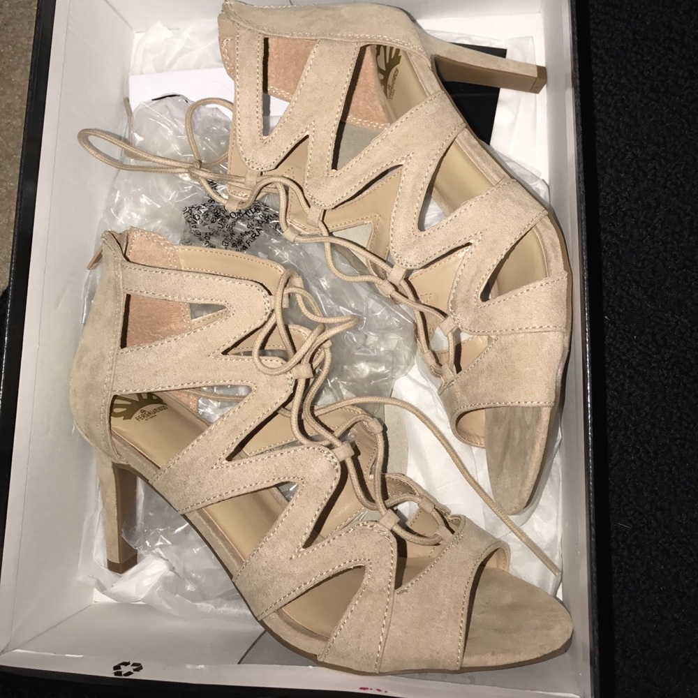 Nude lace up heels