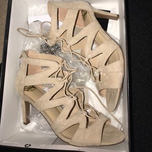 Nude lace up heels