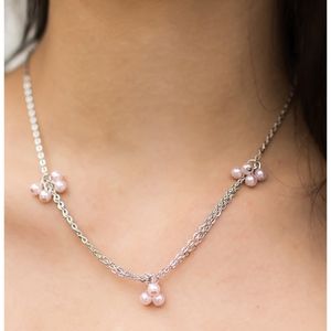 Plus Size Necklace dainty pink beads + earrings