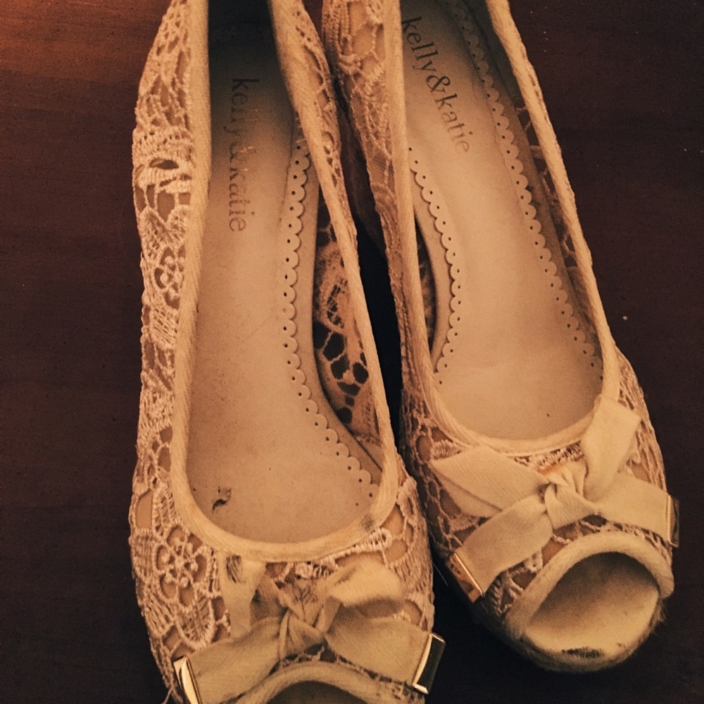 White lace heels