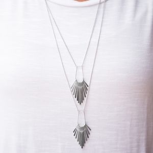 Silver Double Layer Necklace + Earrings