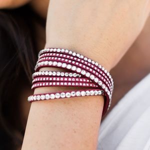 Red double wrap rhinestone bracelet