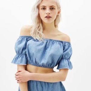 Jean off shoulder crop top