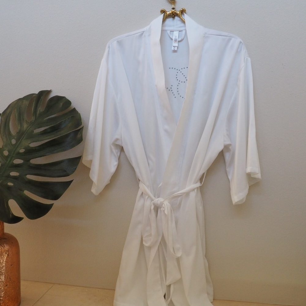 Bride Rhinestone White Satin Robe