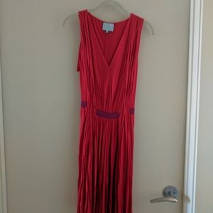 Red and pink jersey day dress