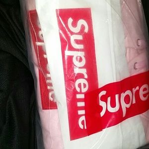 New Supreme red on pink box logo hoodie