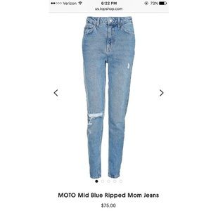 TopShop MOTO Mid Blue Ripped Mom Jeans