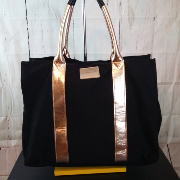 Victoria's Secret Handbags - Victoria's Secret Black & Gold Large Tote Handbag