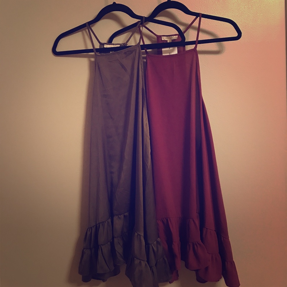 Maroon and green halter loose fit tops