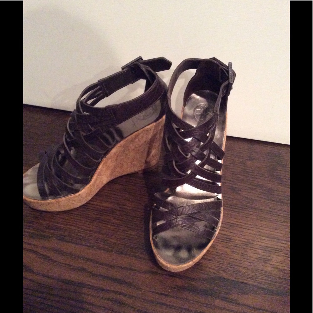 Tory Burch brown leather wedges
