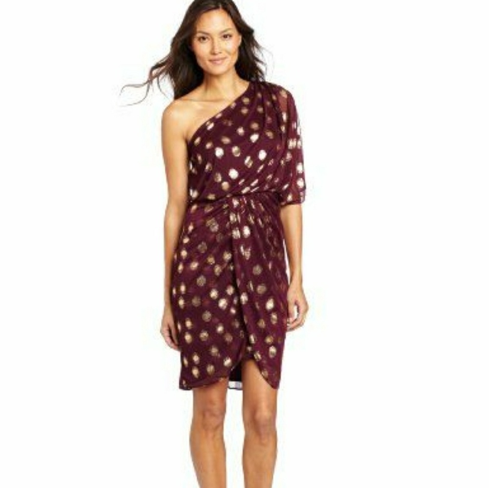 adrianna papell one shoulder tulip hem dress