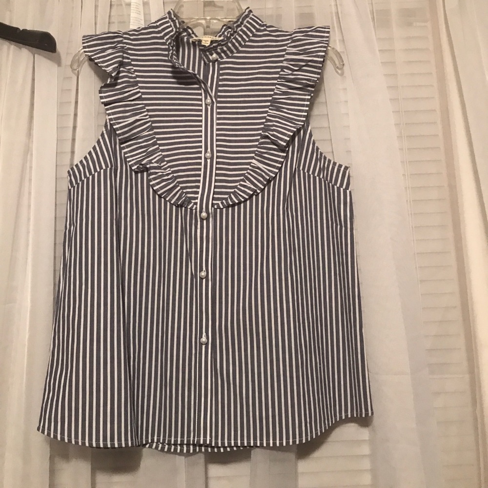 Monteau Blue denim and white stripped shirt